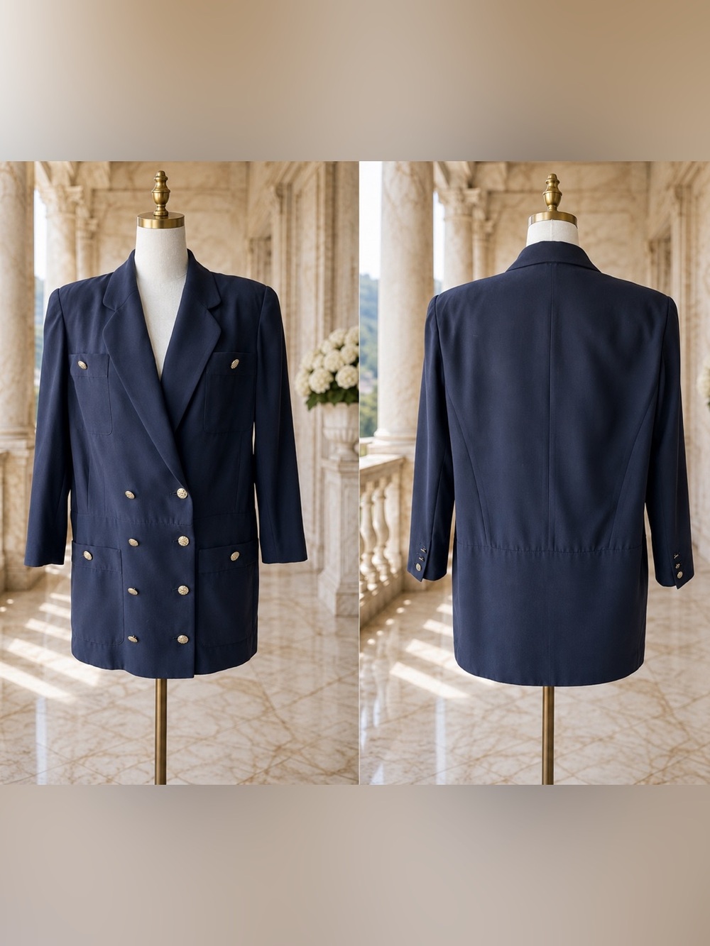 CHANEL Black Double-Breasted Wool Blazer & Skirt Set with Gold Buttons - Picture 5 of 17